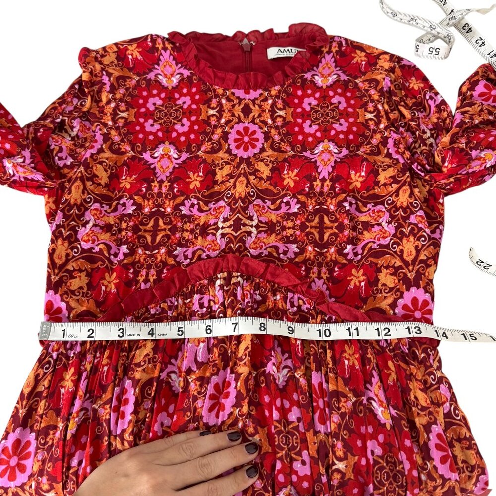 AMUR Codi Floral Long‎ Sleeve Minidress In Rosewood Kaleidoscope Paisley - Picture 5 of 12